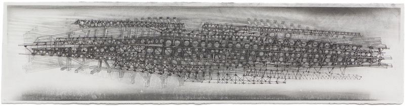 A graphite on paper drawing titled Airship by Stephen Talasnik.