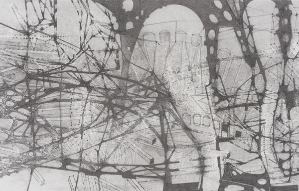 A detail image of a graphite on paper drawing titled Colonnade by Stephen Talasnik.