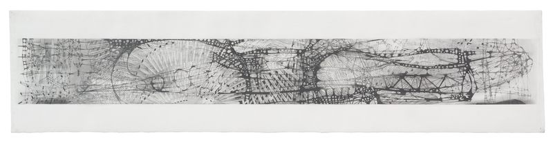 A graphite on paper drawing titled Stadia by Stephen Talasnik.