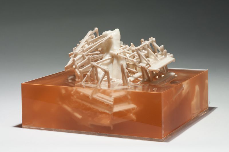 A wood and silicon sculpture titled Adrift by Stephen Talasnik.