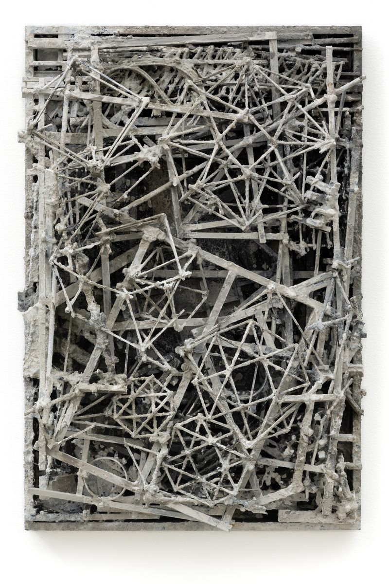 A wood and mica sculpture titled House of Bones by Stephen Talasnik.