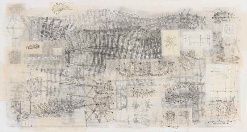 A collage of drawings titled Gravitationally Bound Assembly by Stephen Talasnik.